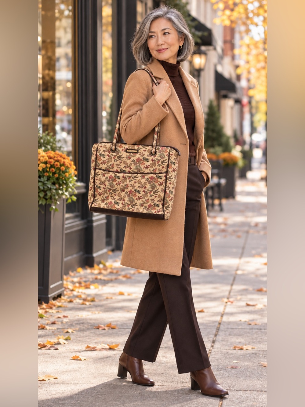 Longaberger My Time to Shine Large Autumn Botanical Tapestry Tote